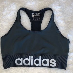 Adidas Tech-fit Compression Black RacerBack Sports Bra Sz Medium(97)
